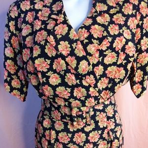 Vtg Black and Pink Day Dress Casual Corners